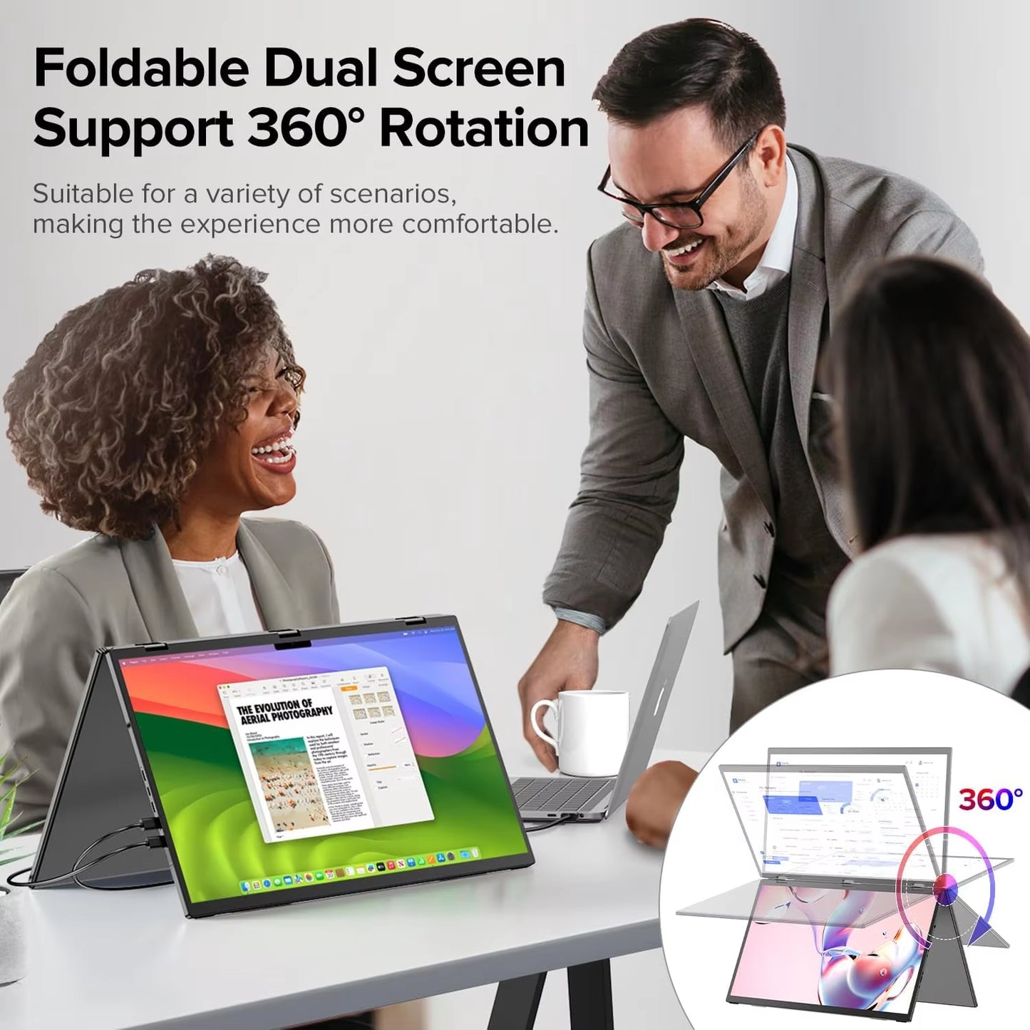 Laptop Screen Extender 15.6" 1080P Dual Screen with Speaker HDMI USB-C Triple Monitor for Laptop Macbook Surface PC Xbo